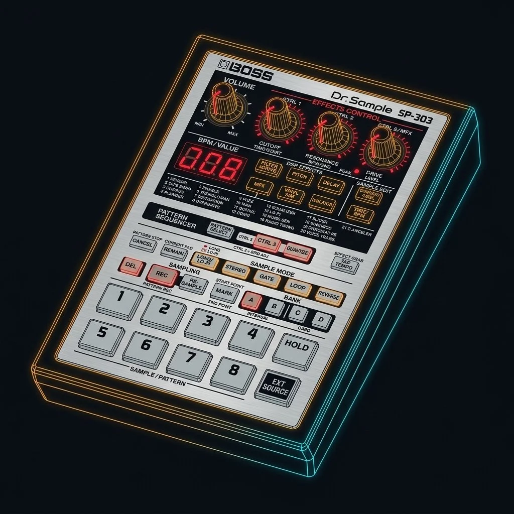 Boss SP303 Dr.Sample Vector CAD Artwork